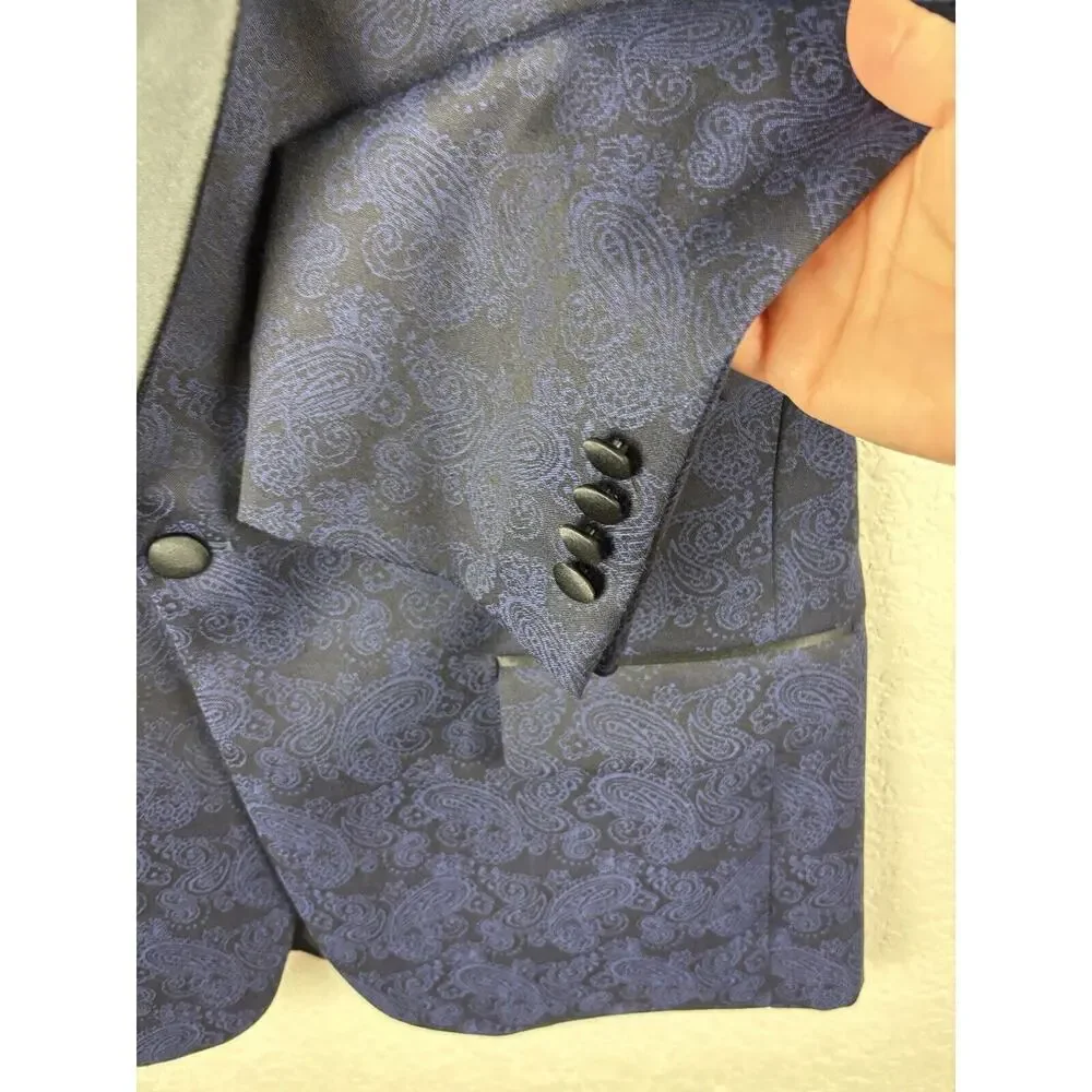 Jos A Bank Paisley Tailored Fit Sport Coat Blue Black Size‎ Medium Western Rodeo